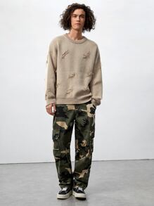 ROMWE MEN 男士質迷彩印花翻蓋工人寬鬆牛仔褲 - 軍綠色 - 查看 5