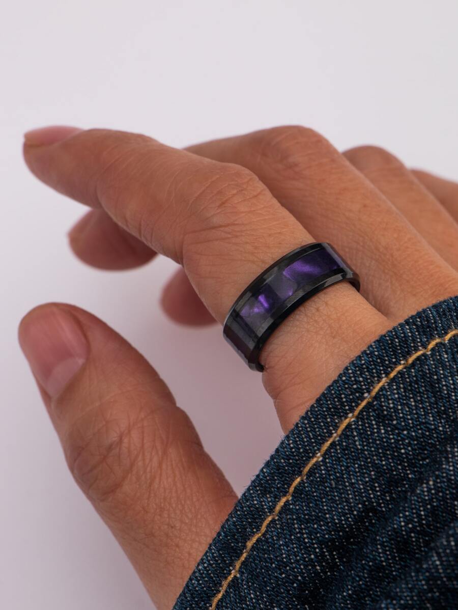 Anillo minimalista de moda y popular para hombres de acero inoxidable para regalo de joyería y para una apariencia elegante - Morado - Ver 1