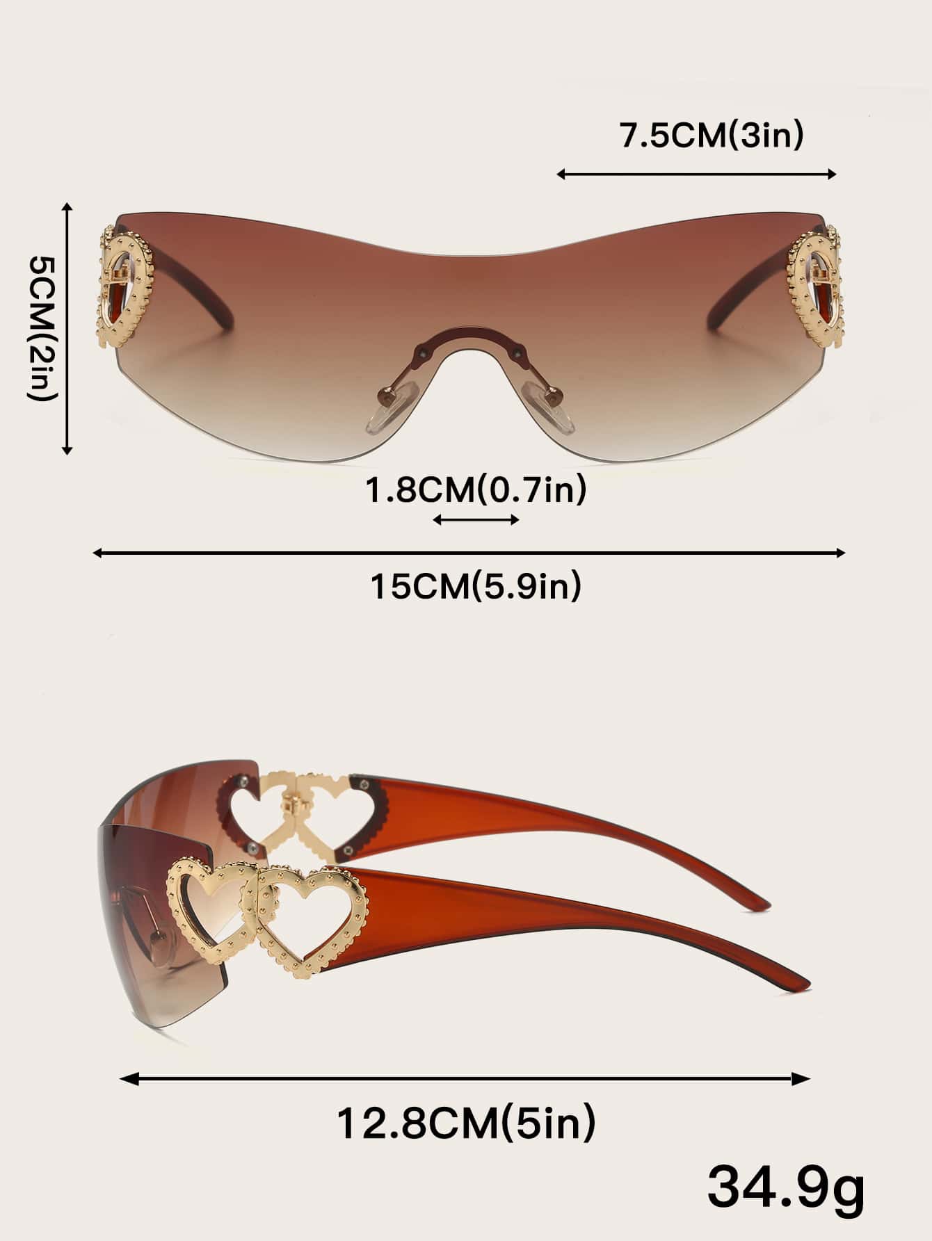 Cute Women Heart Decor Rimless Boho Style Y2k Glasses Fashion Glasses