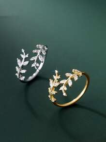 1枚时尚白色立方氧化锆叶子设计戒指，女士礼物 - 銀色 - 查看 2