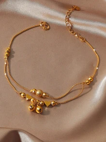 珠子裝飾分層腳鏈 - 金黃色 - 查看 2