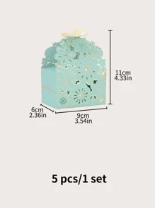 5入組紙質禮盒創意蝴蝶和花卉圖案鏤空禮盒適合家庭派對 - 淺藍色 - 查看 3