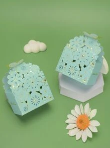 5入組紙質禮盒創意蝴蝶和花卉圖案鏤空禮盒適合家庭派對 - 淺藍色 - 查看 5