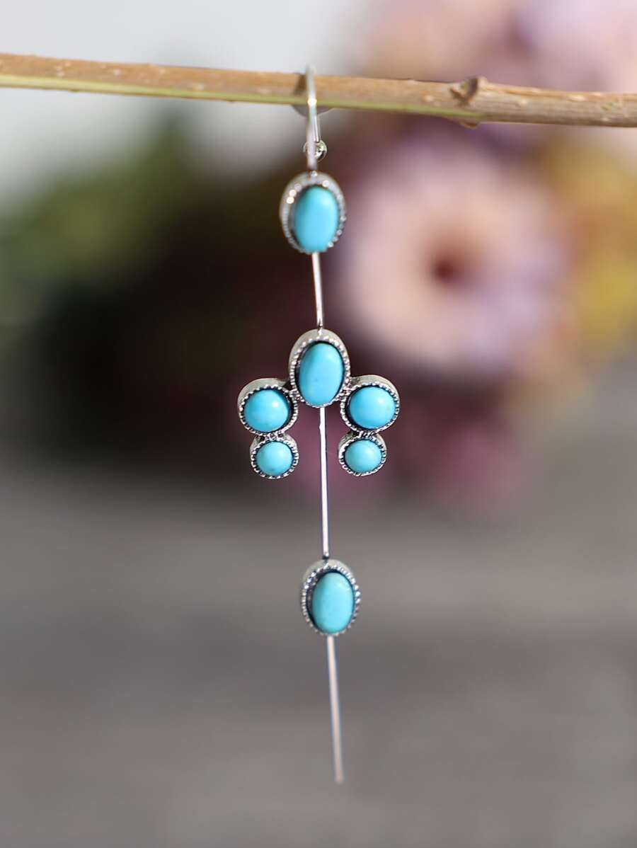 1 bông tai trang trí màu ngọc lam - Màu Bạc Cổ - Xem 1