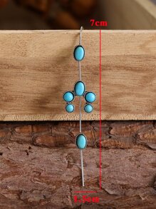 1 bông tai trang trí màu ngọc lam - Màu Bạc Cổ - Xem 3