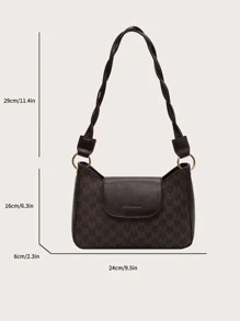 Geometric Pattern Brown Letter Graphic For Work Office Shoulder Bag Vintage,Casual Portable,Lightweight For Women,Rookies & White-Collar Workers,For Girl,For Woman Gift Bag,Perfect For Office,Work,Business,Commute, Old Money Style Women Bag - Coffee Brown - View 3