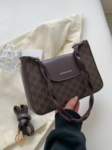 Geometric Pattern Brown Letter Graphic For Work Office Shoulder Bag Vintage,Casual Portable,Lightweight For Women,Rookies & White-Collar Workers,For Girl,For Woman Gift Bag,Perfect For Office,Work,Business,Commute, Old Money Style Women Bag - Coffee Brown - View 6