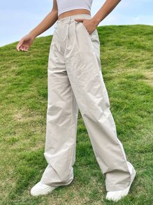 SHEIN Unity Solid Wide Leg Trousers - Khaki - View 3