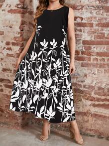 SHEIN LUNE Vestido tank con estampado floral - Blanco y Negro - Ver 1