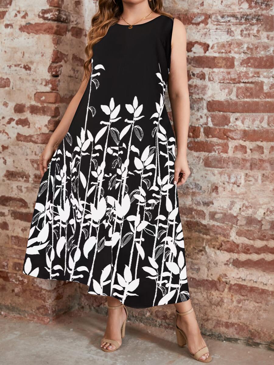 SHEIN LUNE Vestido tank con estampado floral - Blanco y Negro - Ver 1