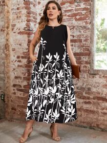 SHEIN LUNE Vestido tank con estampado floral - Blanco y Negro - Ver 5