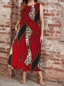 SHEIN LUNE 大碼豹紋撞色隱藏口袋連衣裙 - 彩色 - 查看 6