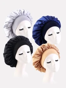 4pcs Women's Multicolor Wide Brimmed Hair Bonnet For Daily Use Silk Bonnet Satin Bonnet - Multicolor - View 2