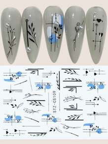 1 hoja Pegatina de arte de uña con estampado de hoja - Multicolor - Ver 1