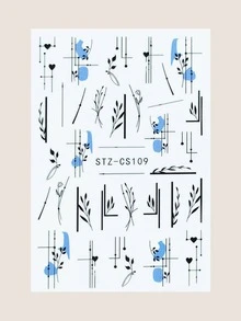 1 hoja Pegatina de arte de uña con estampado de hoja - Multicolor - Ver 3