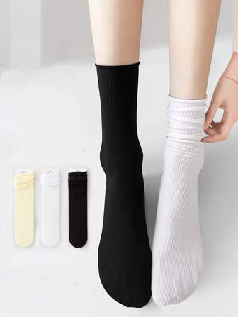 1雙女式素色休閒圓襪適合日常生活