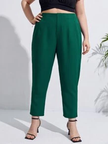 SHEIN Frenchy Plus Solid High Waist Trousers - Green - View 1