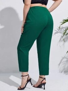 SHEIN Frenchy Plus Solid High Waist Trousers - Green - View 2