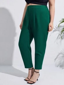 SHEIN Frenchy Plus Solid High Waist Trousers - Green - View 4