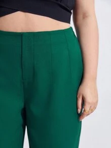SHEIN Frenchy Plus Solid High Waist Trousers - Green - View 7