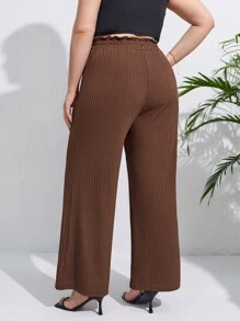 SHEIN Frenchy Plus Paperbag Waist Knot Front Wide Leg Trousers - Coffee Brown - View 2
