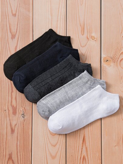 5pairs Men Geo Pattern Casual Ankle Socks, For Daily Life