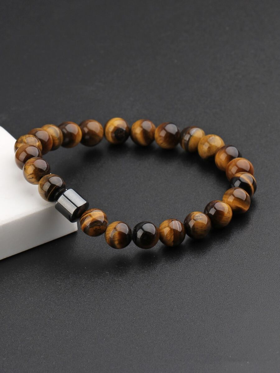 Fashionable and Popular Men Stone Beaded Bracelet for Jewelry Gift and for a Stylish Look - Brown - View 1