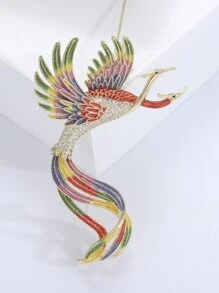 方晶鋯石裝飾鳳凰設計胸針 - 彩色 - 查看 1