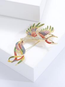 方晶鋯石裝飾鳳凰設計胸針 - 彩色 - 查看 4