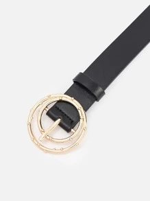 1入組女士圓扣時尚皮帶適用於日常 - 黑色 - 查看 3