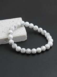 時尚流行男士石串珠手鍊，適合珠寶禮物和時尚外觀 - 白色 - 查看 1