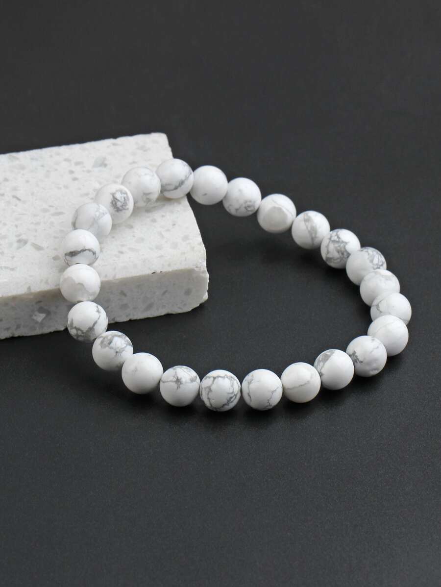 時尚流行男士石串珠手鍊，適合珠寶禮物和時尚外觀 - 白色 - 查看 1