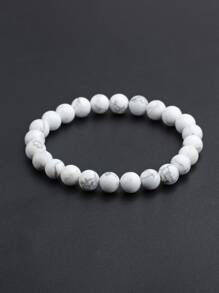 時尚流行男士石串珠手鍊，適合珠寶禮物和時尚外觀 - 白色 - 查看 2