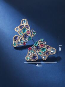 Cubic Zirconia Butterfly Design Stud Earrings - Multicolor - View 3