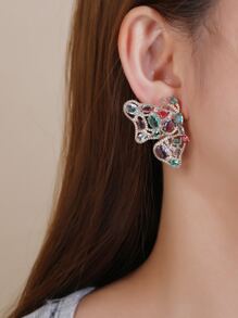 Cubic Zirconia Butterfly Design Stud Earrings - Multicolor - View 4