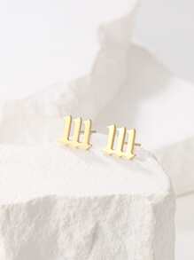 數字設計耳釘 - 金黃色 - 查看 1