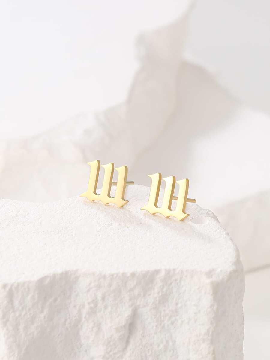 數字設計耳釘 - 金黃色 - 查看 1