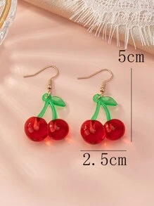 1 par de pendientes tipo gota de resina con diseño de cerezas, adecuados para fiestas, vacaciones y uso diario - Multicolor - Ver 5