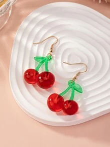 1 par de pendientes tipo gota de resina con diseño de cerezas, adecuados para fiestas, vacaciones y uso diario - Multicolor - Ver 6