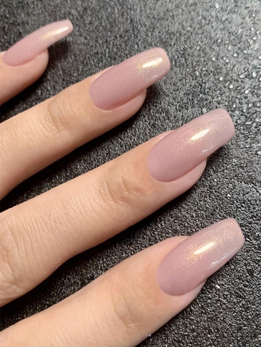 24pcs Short Square Solid Fake Nail & 1sheet Tape & 1pc Nail File - Baby Pink - View 1