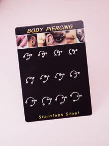 12pcs/set Ball Decor Nose Ring Stainless Steel Popular Piercing Body Jewelry Gift For Women & Men