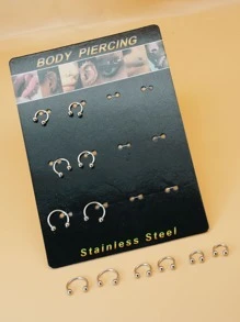12pcs/set Ball Decor Nose Ring Stainless Steel Popular Piercing Body Jewelry Gift For Women & Men