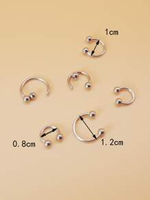 12pcs/set Ball Decor Nose Ring Stainless Steel Popular Piercing Body Jewelry Gift For Women & Men