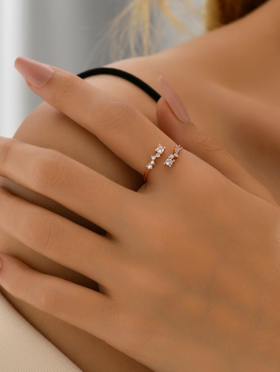 Cubic Zirconia Decor Cuff Ring - Rose Gold - View 1