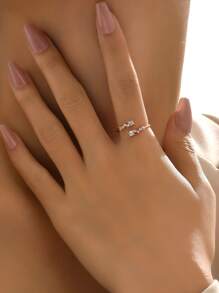 Cubic Zirconia Decor Cuff Ring - Rose Gold - View 5