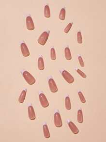 Get Glamorous With 48pcs Long Coffin White French Two Tone Fake Nail & 2sheets Tape & 2pcs Nail File Press On Nails Nail Supplies - Multicolor - View 2