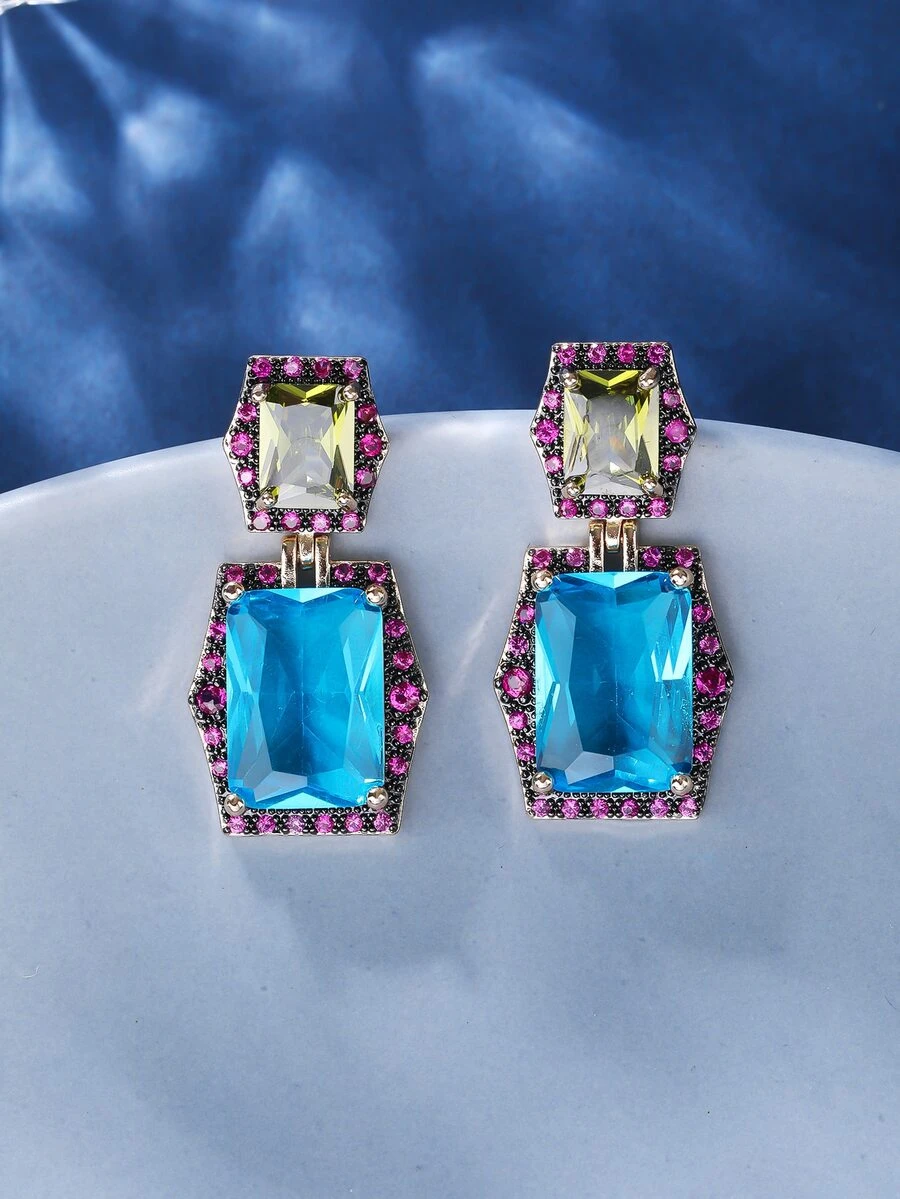 Bông tai thả trang trí bằng đá rhinestone - Nhiều màu - Xem 1