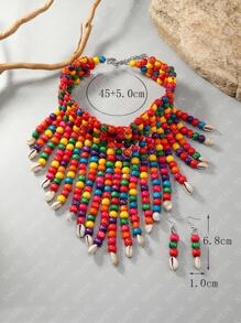 3 cái/bộ Vòng cổ & Bông tai tua rua nhiều lớp cổ điển & thời trang - Nhiều màu - Xem 4