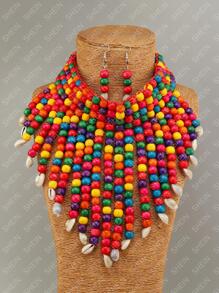 3 cái/bộ Vòng cổ & Bông tai tua rua nhiều lớp cổ điển & thời trang - Nhiều màu - Xem 3