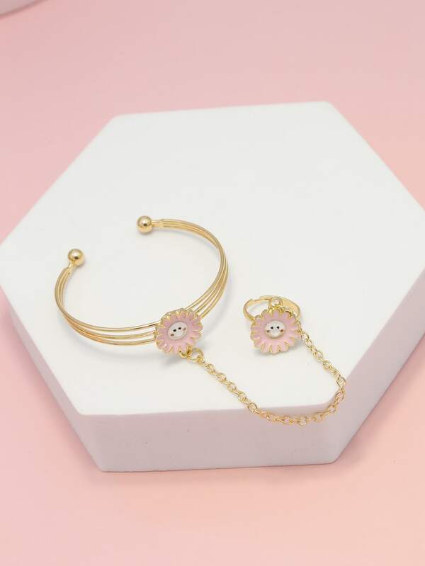 Girls Flower Decor Mittens Bracelet